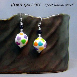 NWOT Polymer Clay Earrings!!! “Hearted”, Crystal Beads w/ SS Ear wires - 2" Long